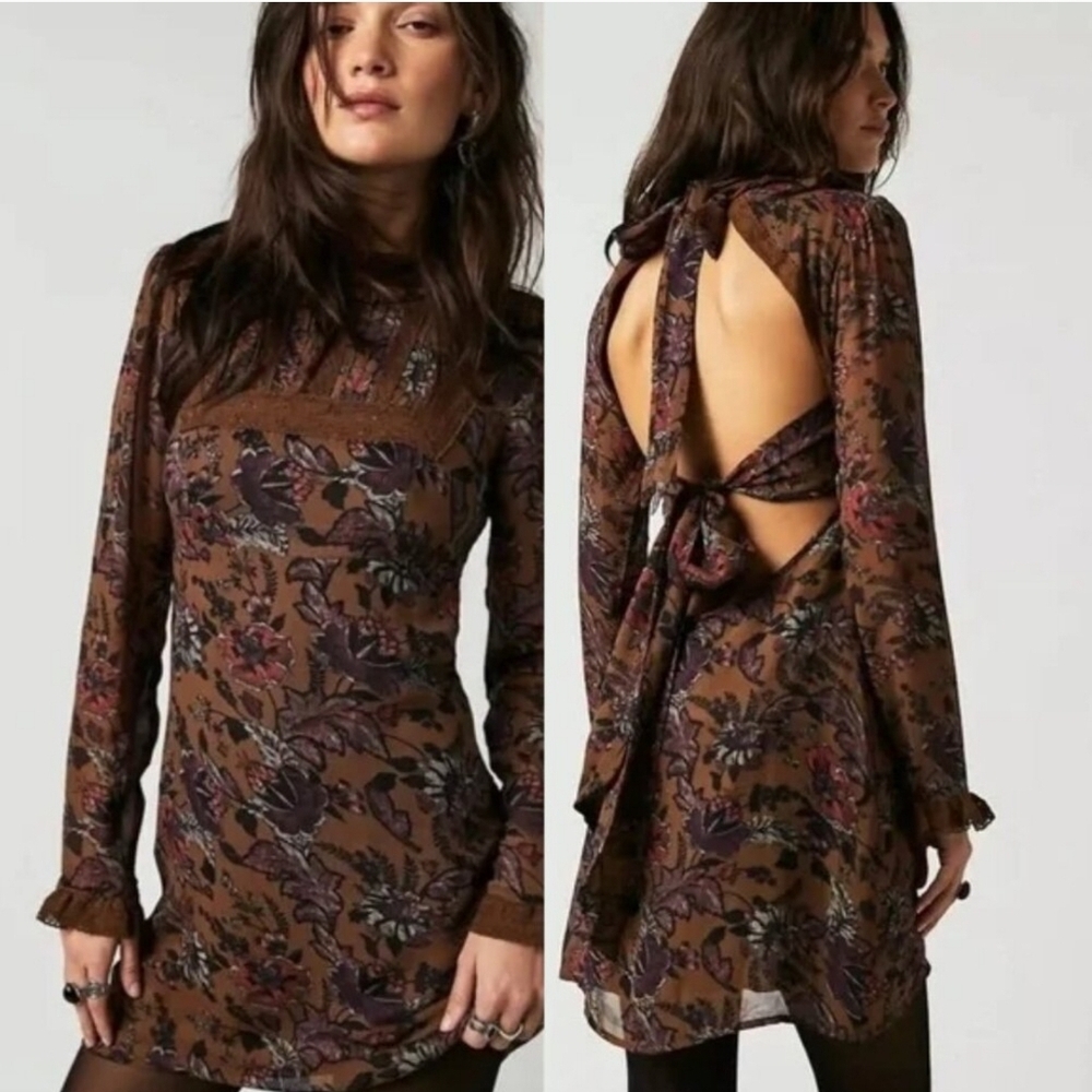 Floral Brown Long Sleeve Dress